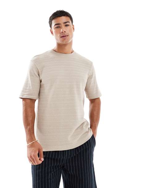ONLY & SONS textured knit t-shirt in beige - view 1