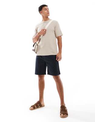 Only & Sons Textured Knit T-shirt In Neutral