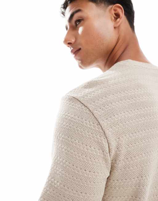 ONLY & SONS textured knit t-shirt in beige, 4 of 4