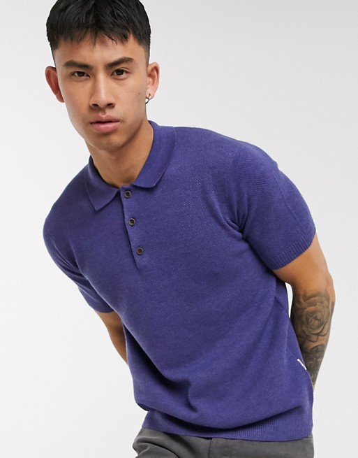 Only & Sons textured knitted polo in blue