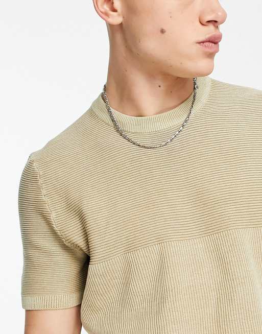 Only & Sons textured knitted t-shirt in beige , 2 of 4