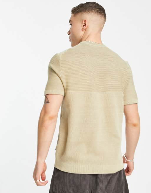 Only & Sons textured knitted t-shirt in beige , 4 of 4