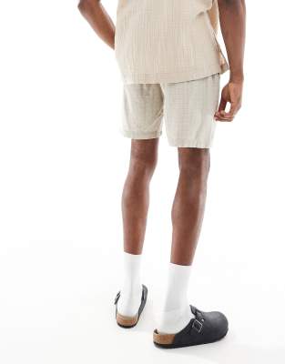 Only & Sons Textured Linen Blend Shorts In Neutral