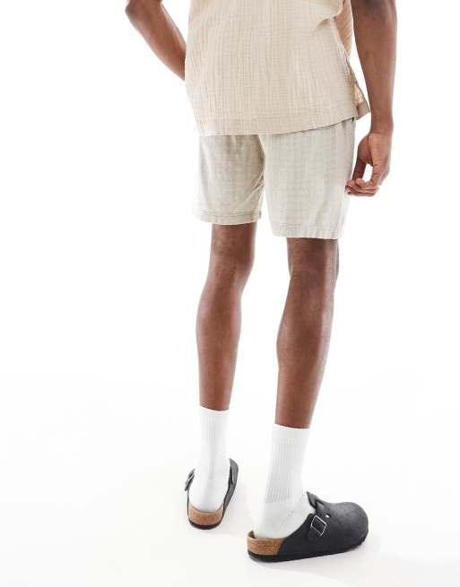 ONLY & SONS textured linen blend shorts in stone