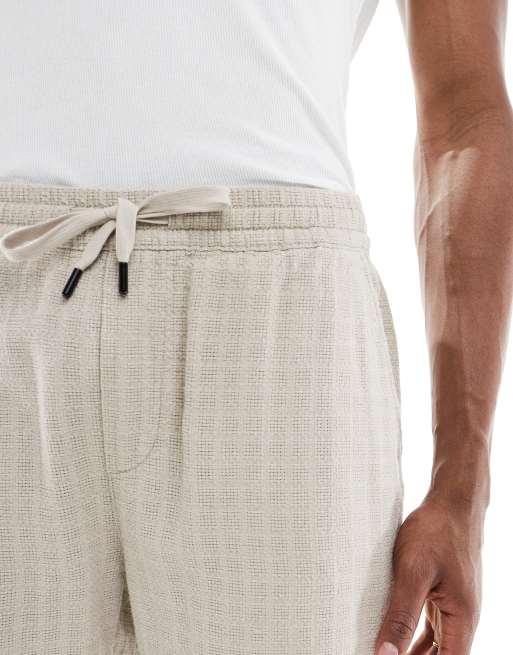ONLY & SONS textured linen blend shorts in stone