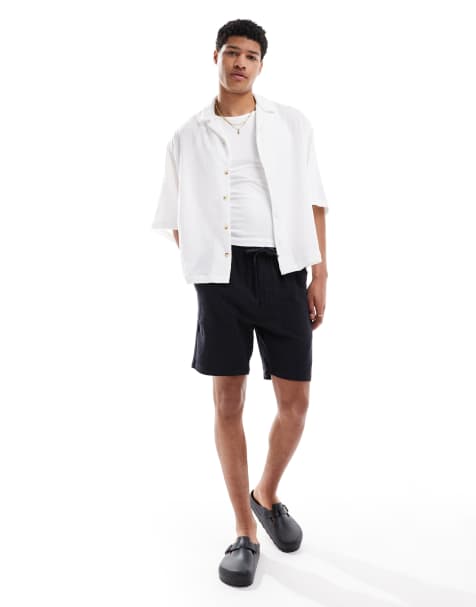 ONLY & SONS textured linen mix short in navy - view 1