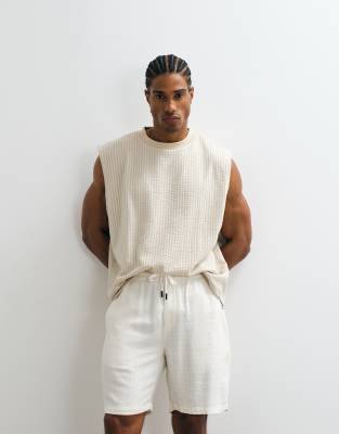 ONLY & SONS ONLY & SONS textured linen mix short in white
