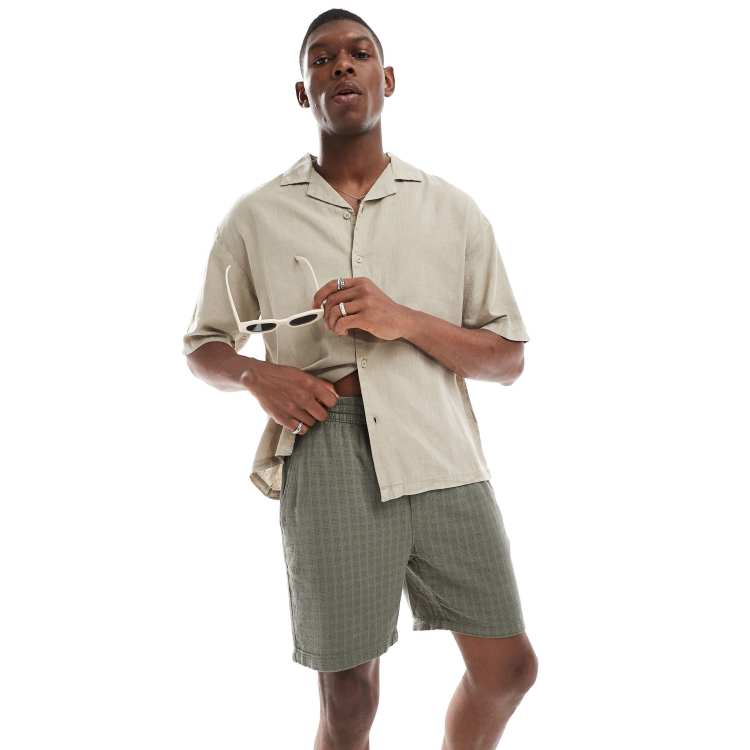 ONLY & SONS textured linen mix shorts in sage | ASOS