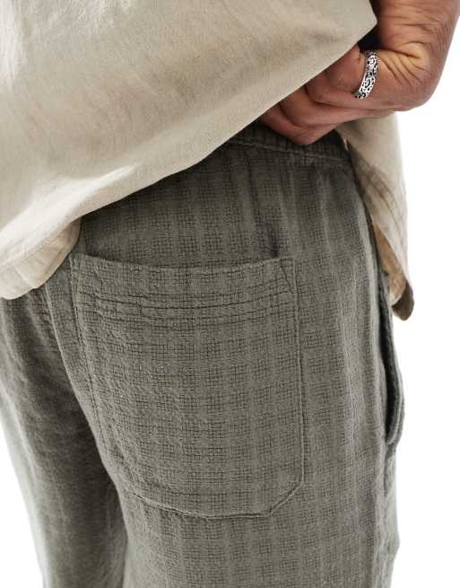 ONLY & SONS textured linen mix shorts in sage