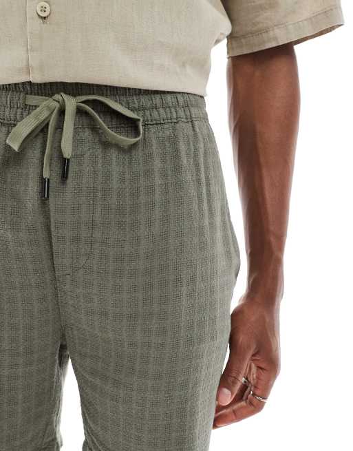 ONLY & SONS textured linen mix shorts in sage