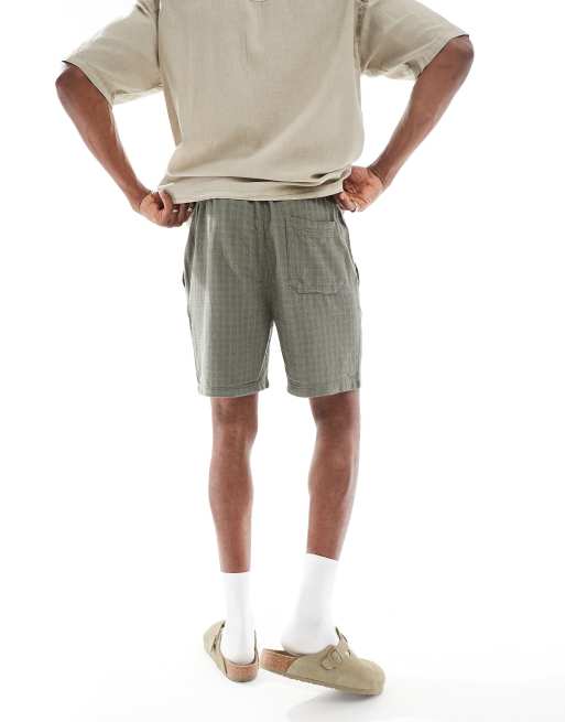 ONLY & SONS textured linen mix shorts in sage, 5 of 5