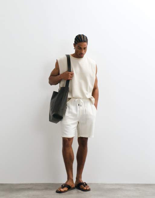 ONLY & SONS textured linen mix shorts in white, 2 of 5