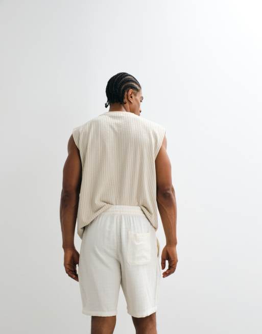 ONLY & SONS textured linen mix shorts in white, 4 of 5