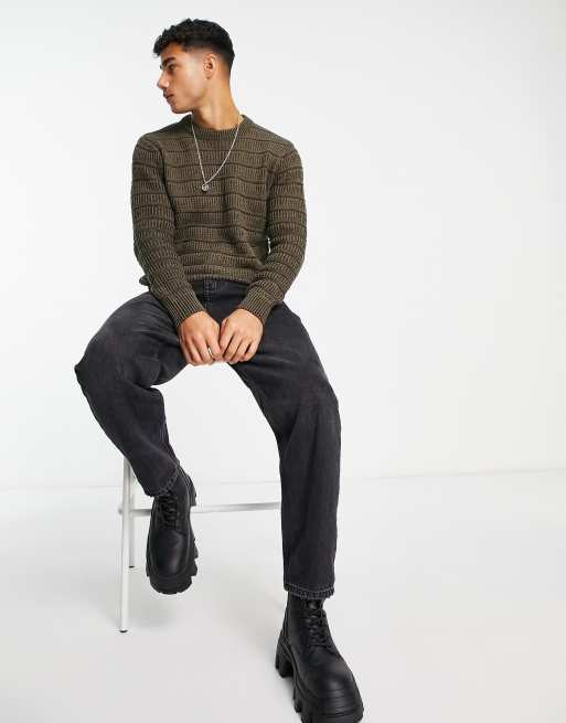 Only & Sons textured ribbed knitted jumper in khaki, 4 of 4