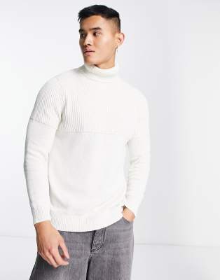 ONLY & SONS ONLY & SONS TEXTURED ROLL NECK SWEATER IN WHITE