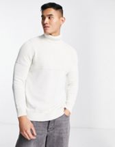ASOS DESIGN heavyweight fisherman rib turtleneck sweater in white