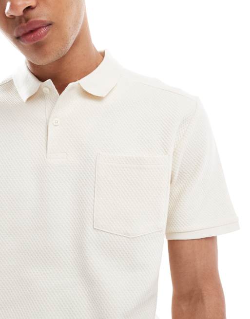 ONLY & SONS textured short sleeve polo shirt in cream , 2 of 4