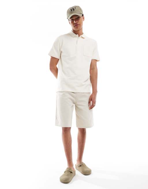 ONLY & SONS textured short sleeve polo shirt in cream , 4 of 4
