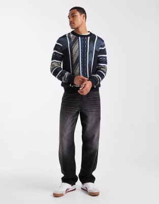 Only & Sons Textured Stitch Crew Neck Knit Sweater In Blue
