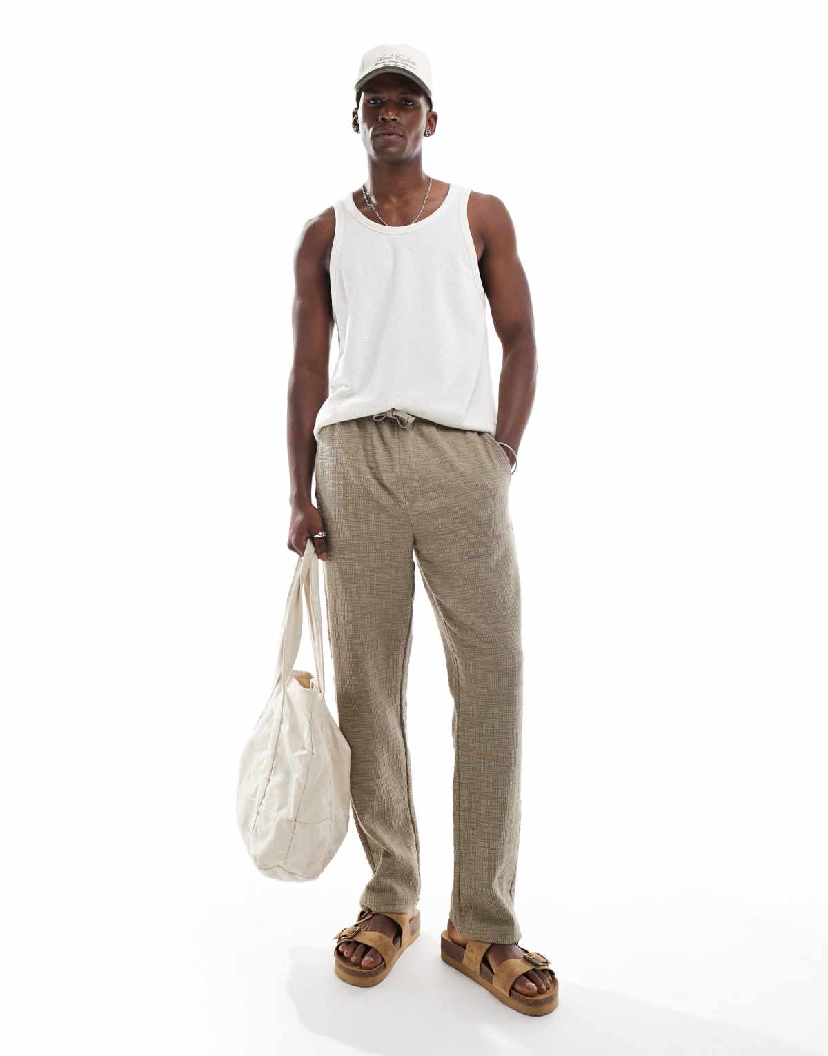 ONLY & SONS textured trouser in washed brown