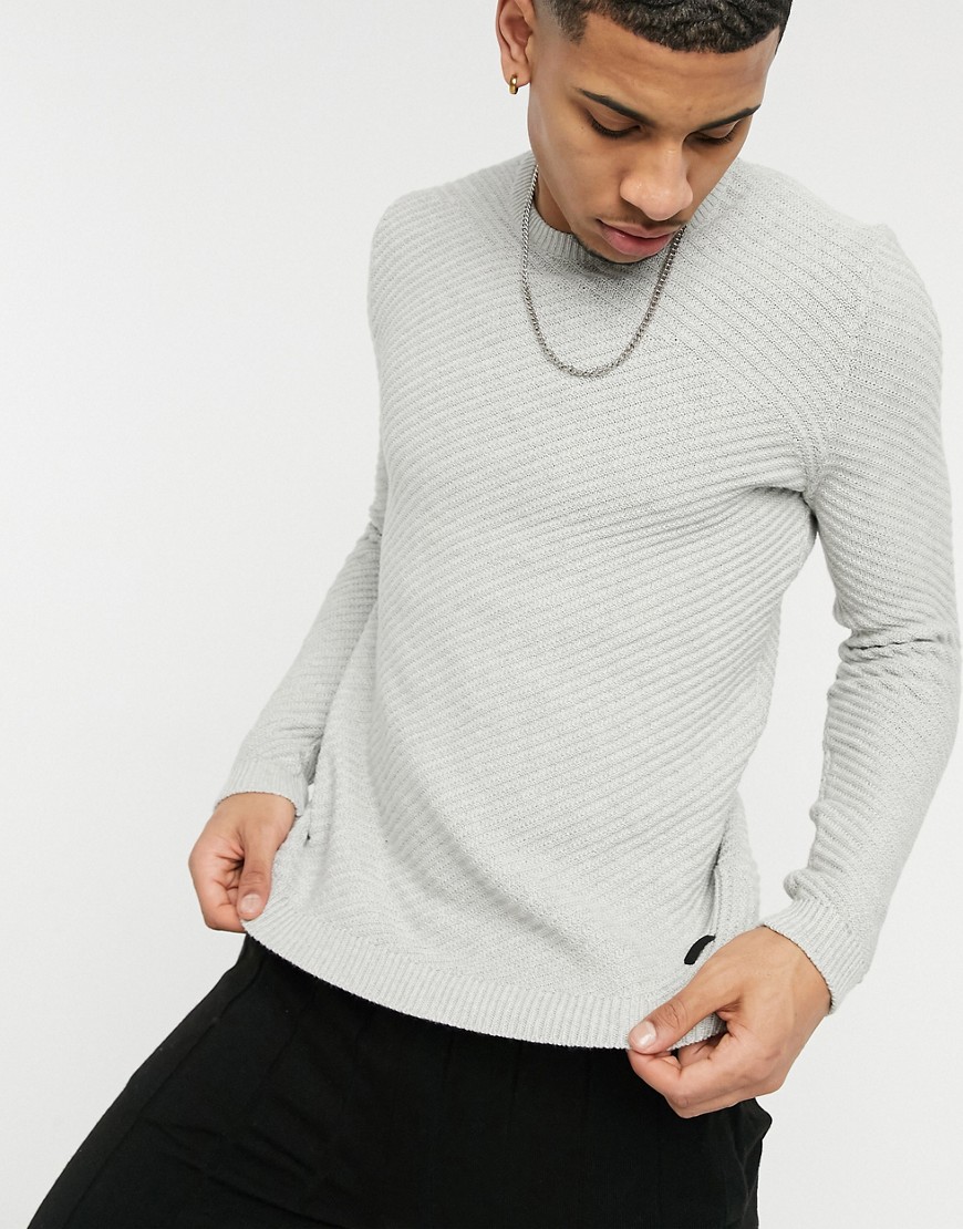Only & Sons thick textured sweater in gray-Grey