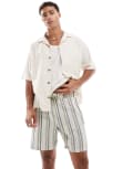 [ONLY & SONS] ONLY & SONS tie waist shorts in cream and sage stripe-Green L Sea Grass
