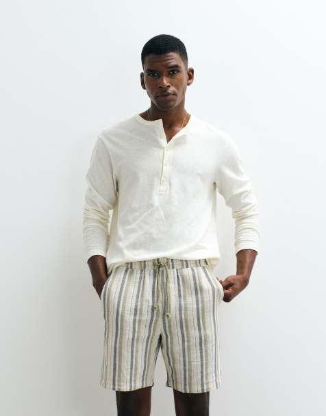 ONLY & SONS tie waist shorts in cream and sage stripes - view 1