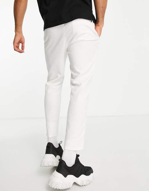 Only & Sons - Toelopende broek van linnenmix met cropped pijpen in wit, 2 van 4