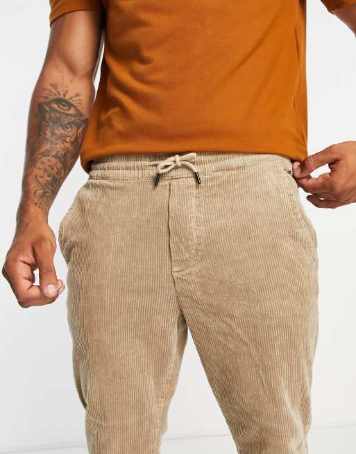 Only & Sons - Toelopende cropped broek van corduroy met elastische taille in beige, 3 van 4