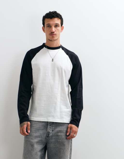 ONLY & SONS top a maniche lunghe raglan a contrasto in bianco e nero, 3 di 5
