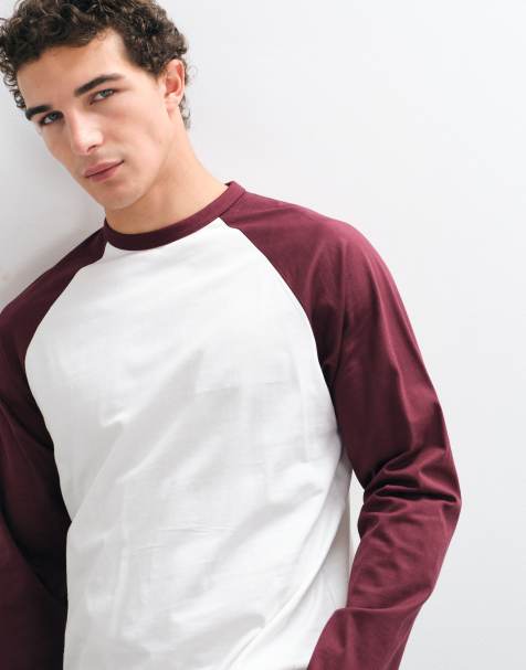 ONLY & SONS top de manga larga raglán bicolor en blanco y burdeos - view 1