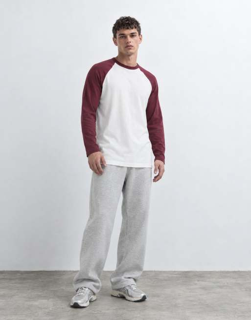 ONLY & SONS top de manga larga raglán bicolor en blanco y burdeos, 6 de 10