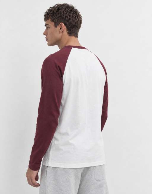 ONLY & SONS top de manga larga raglán bicolor en blanco y burdeos, 7 de 10