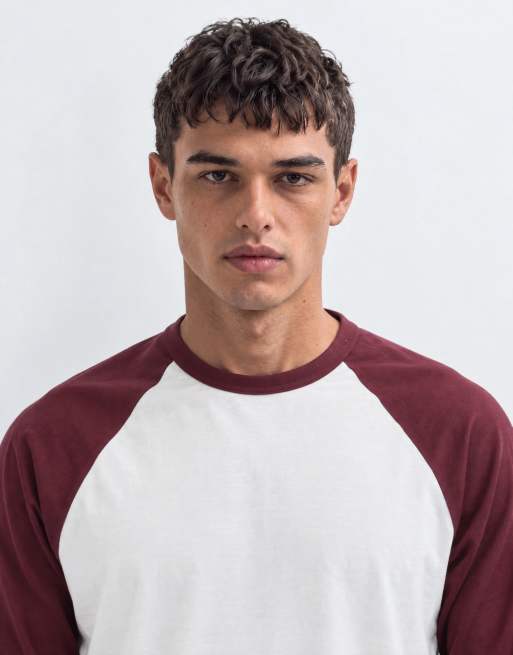 ONLY & SONS top de manga larga raglán bicolor en blanco y burdeos, 8 de 10