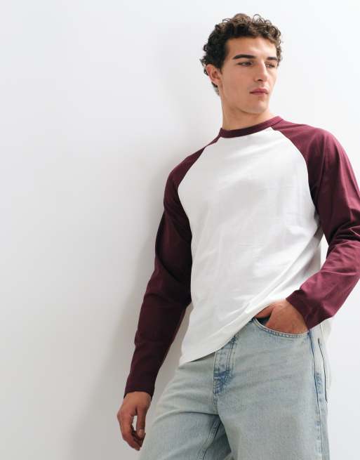 ONLY & SONS top raglan à manches longues bicolore blanc et bordeaux, 4 de 5