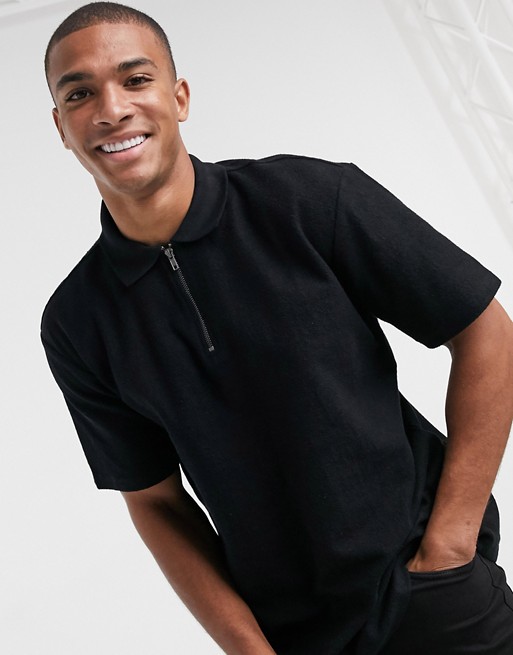 Only & Sons towelling polo in black