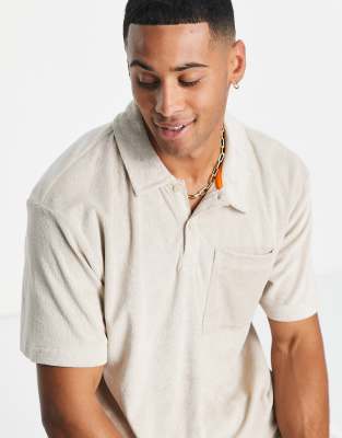 Only & Sons towelling polo in stone co-ord  - ASOS Price Checker