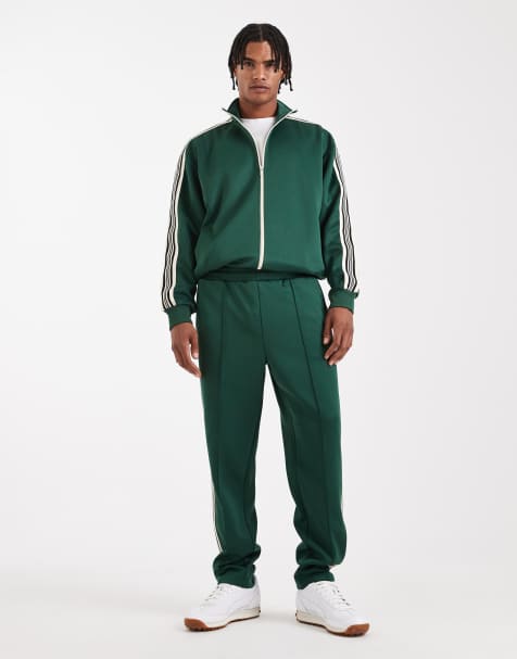 ONLY & SONS track top & pants set with side stripe in dark green - view 1