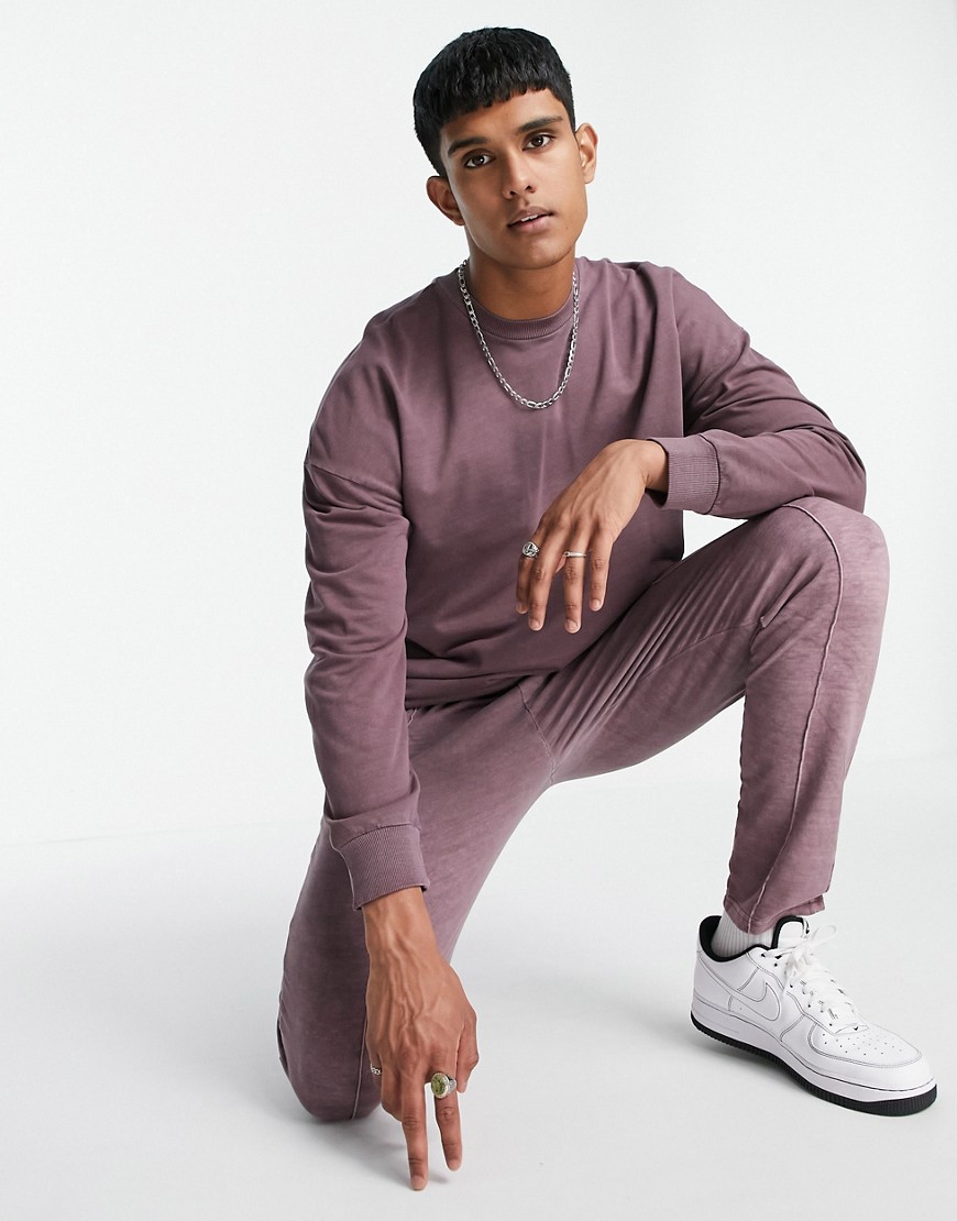 Only & Sons tracksuit with crew neck sweatshirt in washed purple