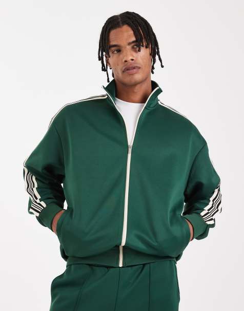 ONLY & SONS tracktop co-ord with side stripe in dark green - view 1