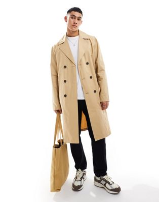 Only & Sons Trench Coat In Beige-brown