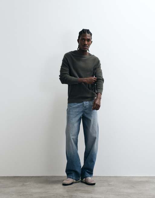 ONLY & SONS trui met ronde hals en wafelpatroon in donkergrijs, 3 van 5