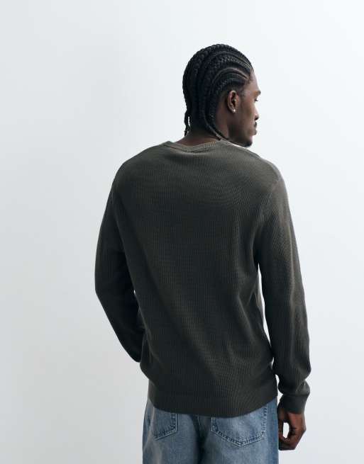 ONLY & SONS trui met ronde hals en wafelpatroon in donkergrijs, 4 van 5
