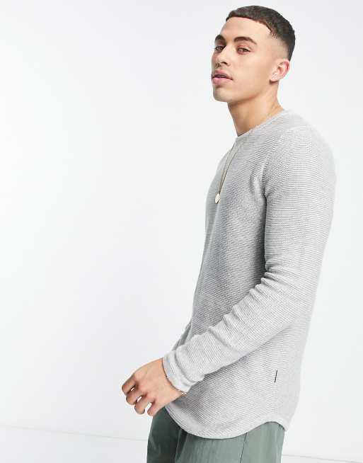 Only & Sons - Trui met textuur en ronde zoom in grijs