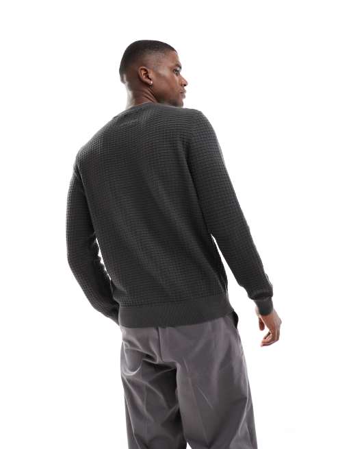 Only & Sons - Trui met wafeltextuur en ronde hals in donkergrijs, 2 van 4