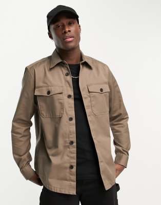 Only & Sons Twill Overshirt In Brown