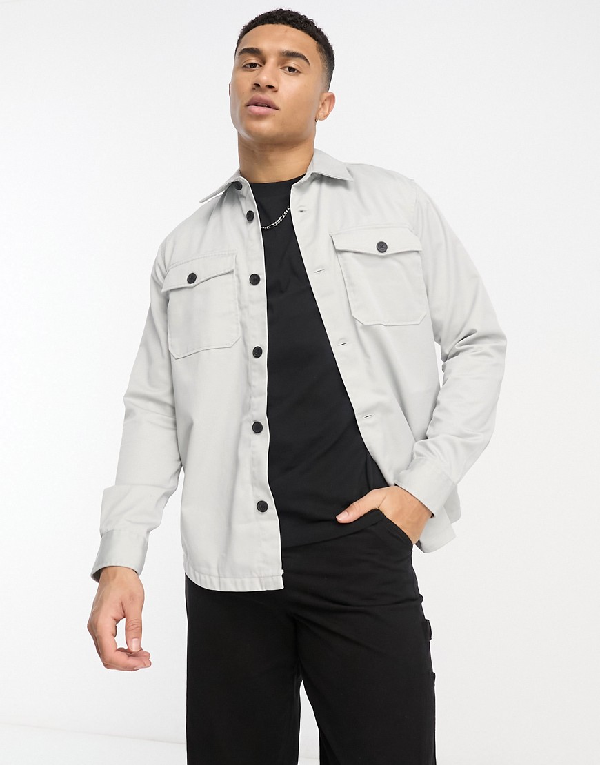 Only & Sons Twill Overshirt In Gray-neutral