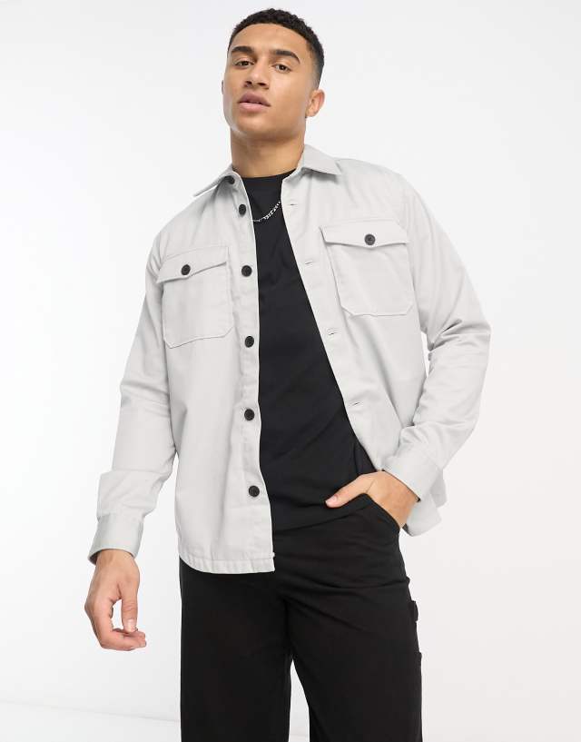 Only & Sons twill overshirt in gray