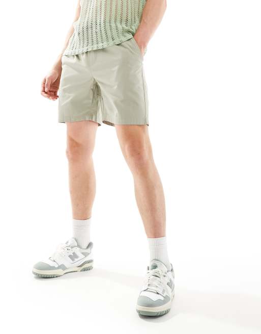 Only & Sons – Twill-Shorts in Salbeigrün mit elastischem Bund