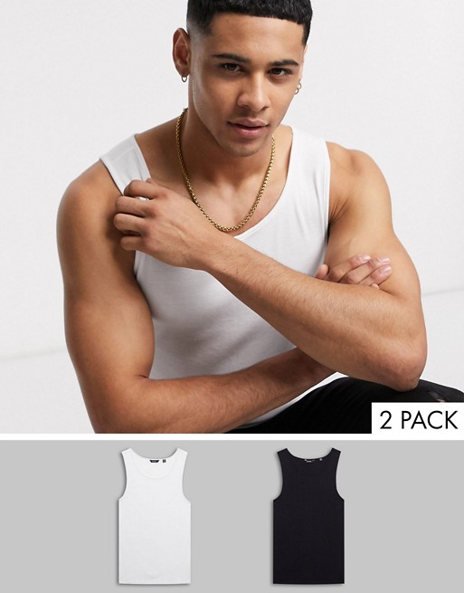 Only & Sons two pack vest in black & white